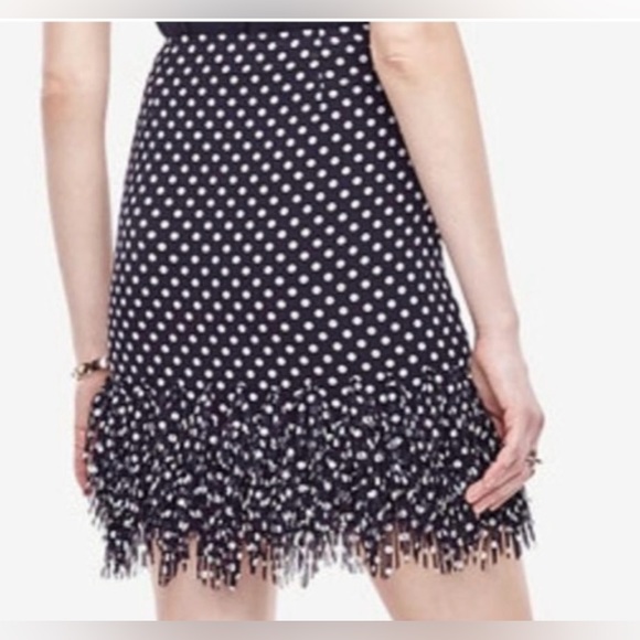 Ann Taylor Navy Blue Chiffon Polka Dot Fringe Skirt - Picture 5 of 7